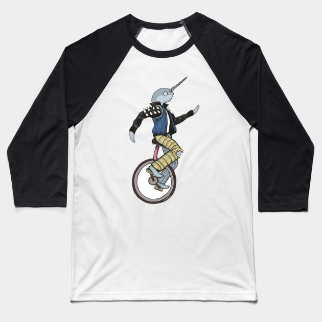 Unicycling Narwhal Punk Retro Illustration Baseball T-Shirt by KikoeART